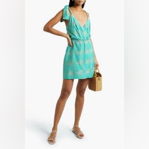 VIX PAULA HERMANNY 
Lyssa Wrap-Effect Printed Crepe De Chine Mini Dress (D11) - Picture 2 of 10